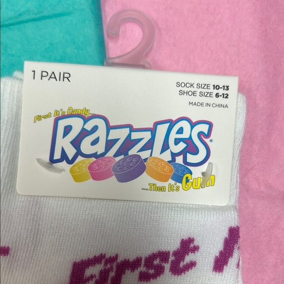 Razzles Novelty White and Teal Women's Socks- great stocking stuffer! - Picture 2 of 2